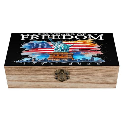 250 Years Of Freedom Statue Of Liberty American Flag 1776 2026 Jewelry Box Wooden Rustic Multi-Purpose Organizer with Front Clasp for Jewelry, Crafts, Accessories & Small Items - color: style-9