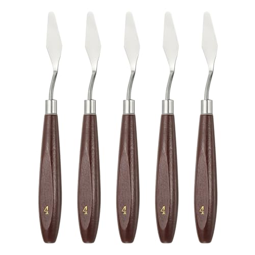 HARFINGTON 5pcs Palette Knife Painting Tool 1.77 x 0.55 Stainless Steel Art Spatula Pallet Knives Scrapers Tools with Beech Wood Handle for Acrylic Oil Canvas Mixing Spreading, Red/Silver - size: 1.77" x 0.55"