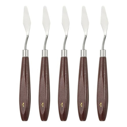 HARFINGTON 5pcs Palette Knife Painting Tool 1.77 x 0.55 Stainless Steel Art Spatula Pallet Knives Scrapers Tools with Beech Wood Handle for Acrylic Oil Canvas Mixing Spreading, Red/Silver - size: 1.77" x 0.55"