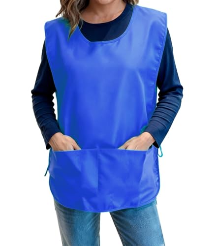 Large Smock Cobbler Apron for Men & Women, Adjustable Side Ties & 2 Pockets - color: Blue