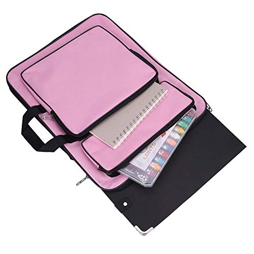 haozaikeji A3 Artist Portfolio Carry Case Bag Portable Waterproof Canvas Shoulder Bag Painting Pad Backpack for Sketching Painting Art Supplies with Shoulder Straps & Carry Handle - color: Pink