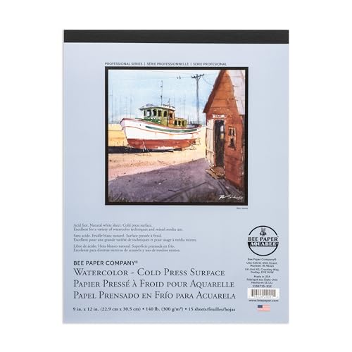 Bee Paper - 9"x 12" Cold Press Watcolor Paper Pad, 15 Sheets - size: 140 lb., 9-inch x 12-inch, 15 Sheet Tape Bound Pad