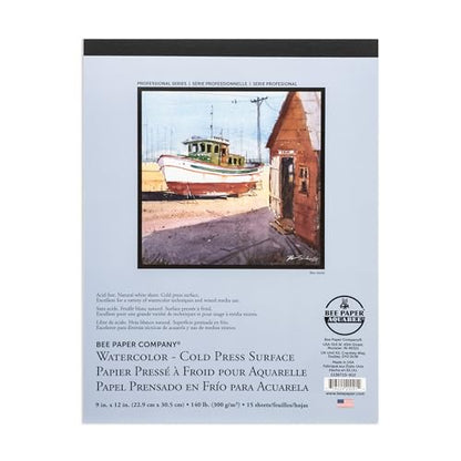 Bee Paper - 9"x 12" Cold Press Watcolor Paper Pad, 15 Sheets - size: 140 lb., 9-inch x 12-inch, 15 Sheet Tape Bound Pad