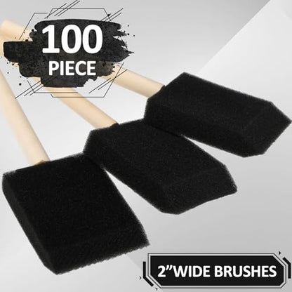 Maxdot 100 Pack 2 Inch Foam Paint Brushes Bulk Foam Sponge Brushes with Wood Handle for Painting, Acrylics, Stains, Varnishes, Crafts