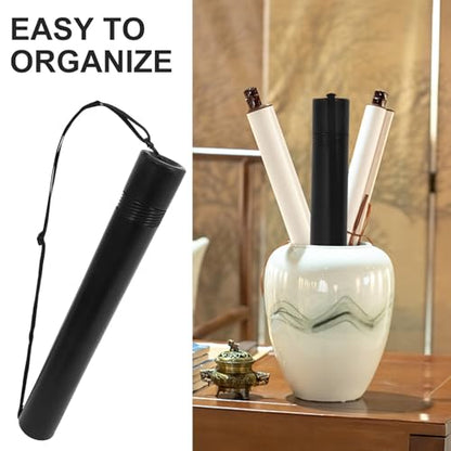 Cabilock Adjustable Black Poster Storage Tube with Shoulder Strap for Blueprints Artwork Scrolls Extendable Drawing Carrier Tube for Art Handling and Document Protection