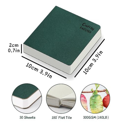 Watercolor Paper Sketchbook,3.9x3.9 Inch Mini Mixed Media Notebook,140lb/300gsm Artist Heavyweight Paper,30 Sheets Small Travel Drawing Journal for Adults,Painting,Watercolors,Art Supplies,Dark Green - color: 3.9x3.9 inch-300gsm-fine dark green