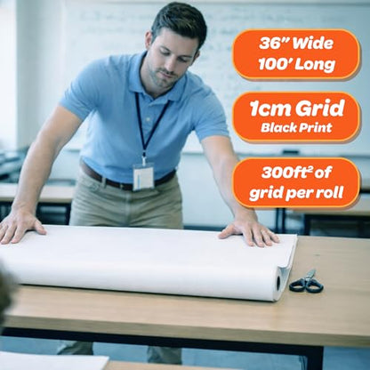 Geyer Instructional 1cm Graph Paper Roll – 36” x 100’ Black Grid, Large Format Blueprint Paper, 24 lb Bond for Classroom, STEM, Math & Design Projects - color: Black