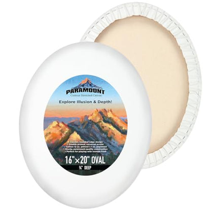 Paramount Contour Convex Profile Stretched Canvas,16x20 Oval Canvas, 5 Pack, 3/4" Deep - Double Primed for Oil, Acrylic, and Mixed Media Art - 100% Cotton Duck Medium Texture - size: 16x20"