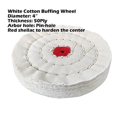 7pc 4" Buffing Polishing Wheel Kit for Drill, for Polishing Soft Metals | Includes 3pc 4" cotton buffing wheel, 3pc 100g bar compound, 1pc drill mandrel. For polishing - style: 4" X Pin-Hole 7PC