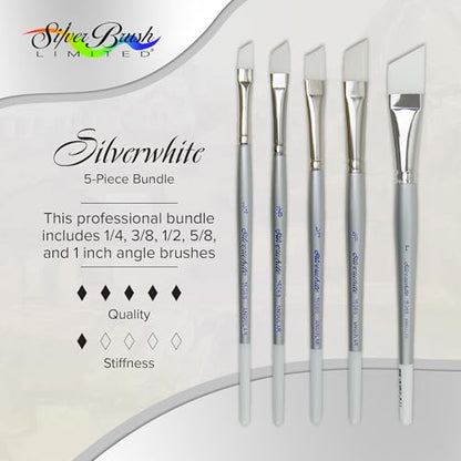 Silver Brush Limited SW-1587S Silverwhite Short Handle Angle Brushes with Soft Synthetic Taklon, 5pc Premium Artist Painting Bundle for Acrylics, Watercolor, Gauche, Ink, Dye, Craft Paint, & Tempera - style: 5 Pc, Short Handle Angles