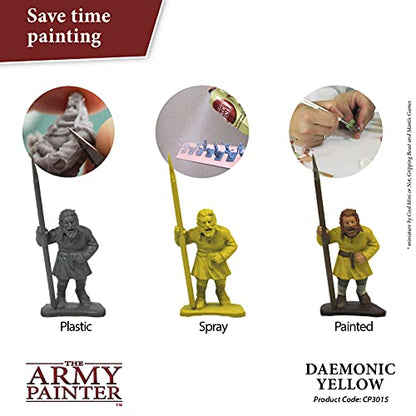 The Army Painter Colour Primer Daemonic Yellow, 400 mL Acrylic Spray Primer, Spray Paint Basecoat for Miniature Priming, Tabletop Roleplaying, Boardgames, and Wargames Miniature Modelling - color: Daemonic Yellow