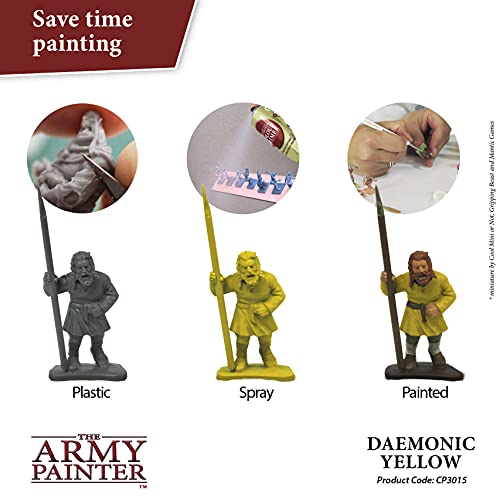 The Army Painter Colour Primer Daemonic Yellow, 400 mL Acrylic Spray Primer, Spray Paint Basecoat for Miniature Priming, Tabletop Roleplaying, Boardgames, and Wargames Miniature Modelling - color: Daemonic Yellow