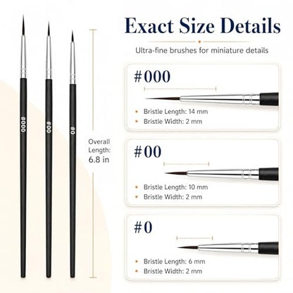30 Pcs Tiny Detail Paint Brushes Set – Fine #0#00#000 Liner Brushes for Miniature, Model, Acrylic & Watercolor, Precision Craft Brushes for Easter Egg Painting, Spring DIY & Holiday Art