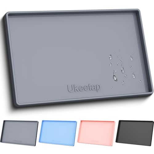 ukeetap Extra Thick Silicone Mat Waterproof with Raised Edge 34" x 22", Under Sink Mat for Kitchen & Bathroom, Kitchen Cabinet Liner, Multi-Purpose for Storage & Protection, Gray - color: Gray, size: 34"L x 22"W