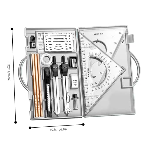 Professional Geometry Set(16Pcs) - Geometry Kit For Artists And Students | Geometry Set With Metal Rulers | Triangle Ruler Compass Protractor Set | Architecture Drawing Pencils Drafting Set - color: Transparent