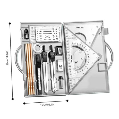 Professional Geometry Set(16Pcs) - Geometry Kit For Artists And Students | Geometry Set With Metal Rulers | Triangle Ruler Compass Protractor Set | Architecture Drawing Pencils Drafting Set - color: Transparent