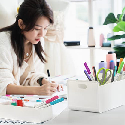 ARTEZA Small Desk Organizer with Drawer – Portable White Caddy with Pen Holder, Lightweight Office Supply Storage for Desk, Classroom, or Dorm - style: 4-Compartment & 1 Drawer