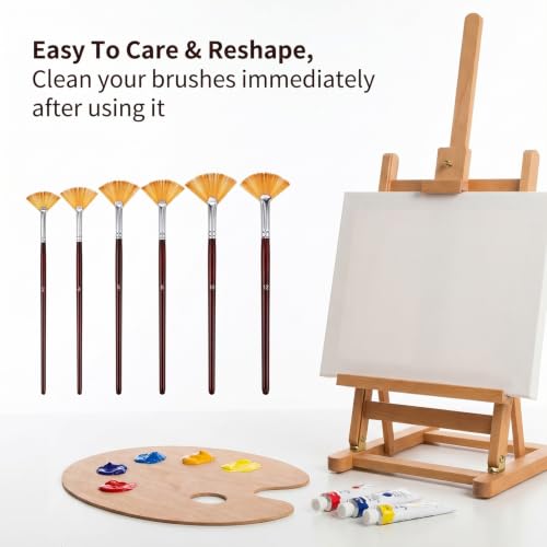 54 Pcs Fan Paint Brushes, Professional Artist Painting Brush Set | Soft Nylon Hair Brush Long Wooden Handle for Artists Acrylic Watercolor Oil Painting