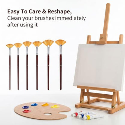 54 Pcs Fan Paint Brushes, Professional Artist Painting Brush Set | Soft Nylon Hair Brush Long Wooden Handle for Artists Acrylic Watercolor Oil Painting