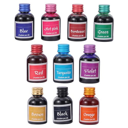 NUOBESTY 10 Bottles Fountain Pen Ink Non-Clogging Non-Carbon Dye Ink with Good Fluidity for Dip Pens and Calligraphy Drawing Desk Decoration