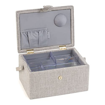 Hobby Gift Medium Sewing Box Organiser, Fabric Covered Storage Box with Handle, Internal Tray, Pin Cushion and Pocket for Sewing, Quilting and Knitting Supplies - color: Birds on Bobbin