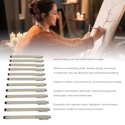 Fine Point Pen, 12 Pcs Black Water Proof Fine Line Micro Fineliner Pen Set for Artists Sketching, Comic, Calligraphy, Outlining and More