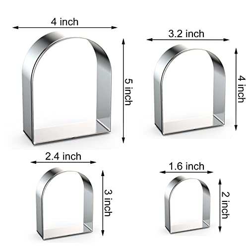Arch Cookie Cutter Set Large - 5 Inch, 4 Inch, 3 Inch, 2 Inch - Arched Door Geometric Frame Plaque Cookie Cutters Shapes Molds - Stainless Steel - color: Arch