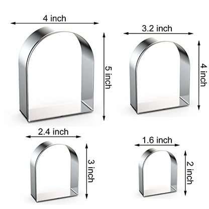 Arch Cookie Cutter Set Large - 5 Inch, 4 Inch, 3 Inch, 2 Inch - Arched Door Geometric Frame Plaque Cookie Cutters Shapes Molds - Stainless Steel - color: Arch
