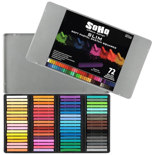 Soho Urban Artist Set of 72 Soft Slim Pastel Sketch Squares - Richly Pigmented, Vibrant Color Soft Pastels for Artists Professional Pastel Artwork Studies and Sketching, Assorted Chalk Pastels - size: 1 Count (Pack of 1)