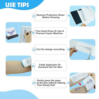 Tattoo Transfer Paper, 100 Sheets Tattoo Stencil Paper, Stencil Paper for Tattooing- A4 Sizes, Tattoo Stencil Kit, Carbon Tracing Pape,4 Layers Thermal Transfer Paper DIY Tattoo