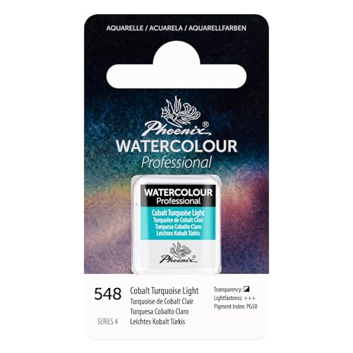 PHOENIX Professional Watercolor Paint - Single Watercolor Half Pan - Cobalt Turquoise Light 548 - color: Cobalt Turquoise Light, size: 1 Count (Pack of 1)