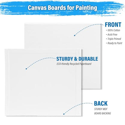 54 Pack Canvas with Easel Set 8 x 10 Inch Canvas Boards with Wooden Easels, Paint Brushes Canvas Panel Painting Kit for Acrylic Oil Watercolor Beginners Art Crafts Sip and Paint Party - color: Canvas and Easel Set