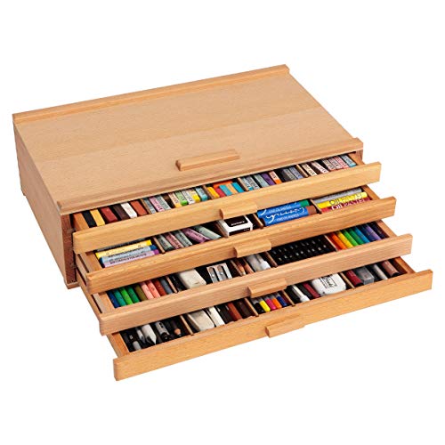 Cezanne Creative Mark Pastel Storage Box, 4-Drawer Wooden Art & Craft Supplies Organizer, Birch Wood, Brown - size: 4 Drawer