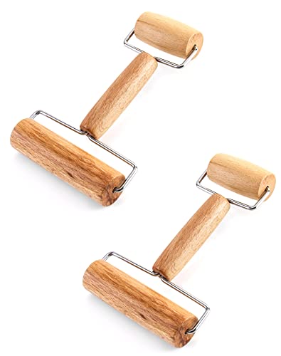 QWORK 2Pcs Hardwood Roller 2 in 1, 6-7/8" Dual Roller Tool for Pottery Clay Working