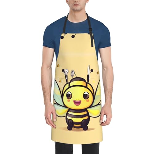 Cartoon heart sun Heavy Duty Waterproof Apron with Pockets for AdultsResistant Grilling, Gardening, Painting - color: Yellow Bee