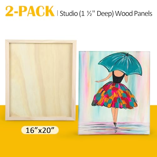 Falling in Art 2 Pack Unfinished Wooden Canvas Panels, 16x20 Gallery Birch Wood Panels Kit, 1 1/2" Deep Art Cradle Boards for Acrylic Painting, Pouring and Burning - size: 16*20 2 Pack