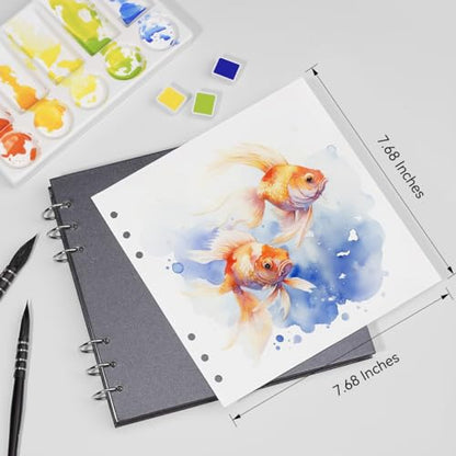 Lightwish Square Watercolor Journal,100% Cotton,300gsm/140lb,Acid-Free,20 Sheets Cold Press Watecolor Paper Sketchbook for Artists Adults Students,7.68 * 7.68 Inches - color: Dark Grey