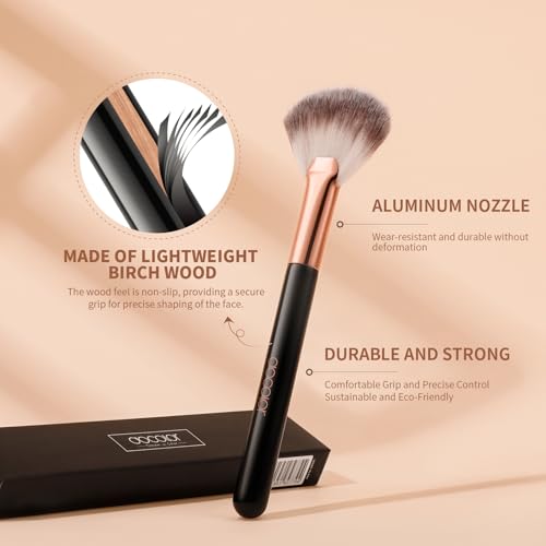 docolor Highlighter Brush Fan Brush Blush Brush Setting Makeup Brush Face Makeup Brush Synthetic Bristles For Powder, Bronzer, Highlight, Contour, Professional Make Up Brush Wooden handle - size: Fan Brush-M