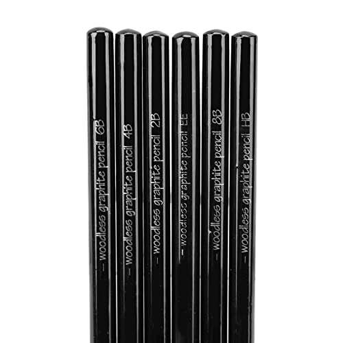 6Pcs Sketch Charcoal Pencils for Drawing Graphite Pencils Woodless Drawing Pencils for Sketching Shading Blending Artist Pencils for Beginners Artists Included HB 2B 4B 6B 8B EE