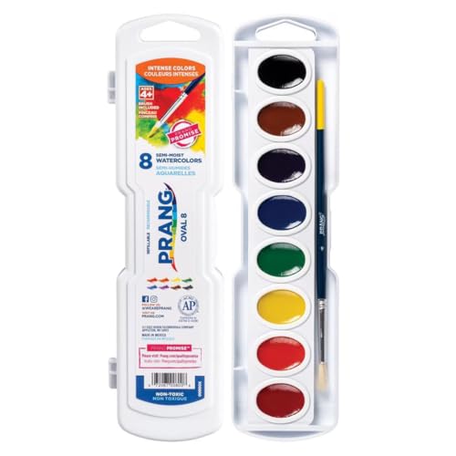 Prang Semi-Moist Watercolors 8-Color Refillable Oval Pan Set with Size 6 Paintbrush, Class Pack of 36 - style: 8 Count (Pack of 36)