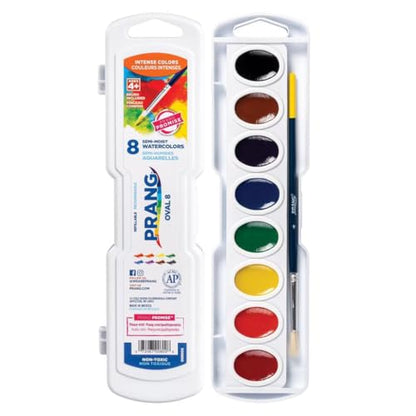 Prang Semi-Moist Watercolors 8-Color Refillable Oval Pan Set with Size 6 Paintbrush, Class Pack of 36 - style: 8 Count (Pack of 36)