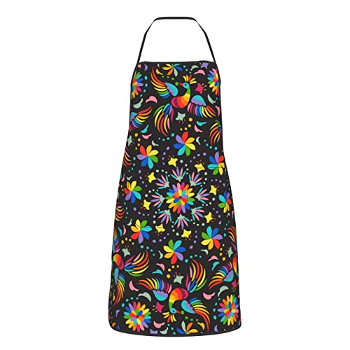Mexican Floral Aprons, Waterproof Adjustable Apron for Kitchen Bbq with 2 Pockets, Gifts for Women Men - color: Colorful Mexican Flower