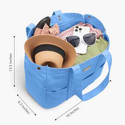 TOPDesign Large Canvas Tote Bag for Women, Shoulder Bag with Laptop Sleeve & Pockets, Everything Tote for Travel, Work (Ocean Blue) - color: Ocean Blue