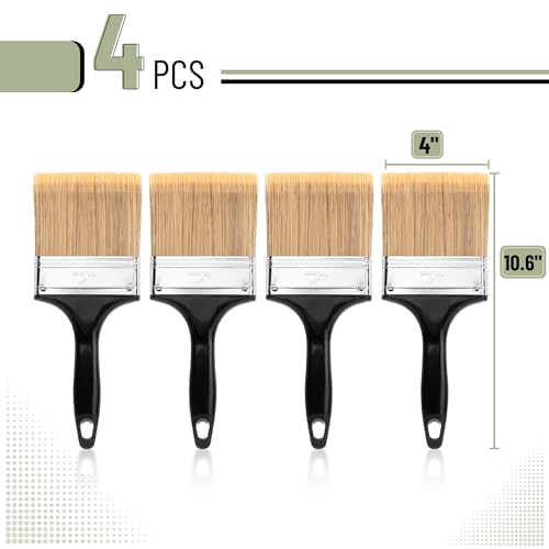 Bates- Paint Brushes, 4-Inch, 4 Pack, Flat Paint Brushes | for Walls Furniture Wood Surfaces Interior Painting & Home Improvement Projects