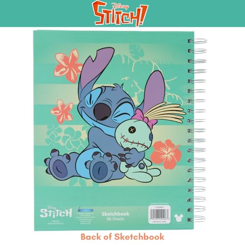 Disney Stitch Sketchbook for Kids with Washable Markers, 86 Blank Pages Spiral Bound, Turquoise - color: Stitch- Turquoise