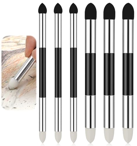 6 Pcs Oil Pastel Blending Tools, Reusable Washable Blending Stumps for Drawing Dual Tip Artist Sponge Pen Set for Sketch Shading, Smudging & Highlighting (Black & White)