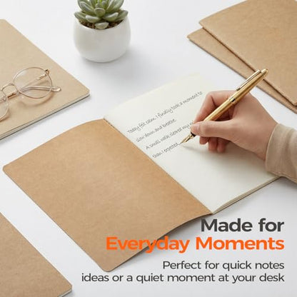 5 Pack Blank Kraft Notebooks A5, Unlined Composition Journals, 80gsm Paper, 60 Pages, 8.3x5.5 Inches, Softcover Sketch Writing Notebooks for School Office Artists Students