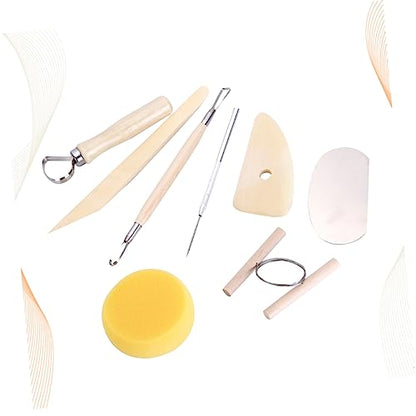 NUOBESTY 8pcs Wooden Pottery Tool Set for Sculpting Carving and Modeling Durable Clay Tools for Beginners and Experts for Pottery Air Drying Clay and Polymer