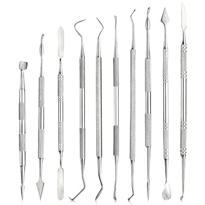 TOVOT 10PCS Stainless Steel Clay Sculpting Tools Metal Sculpting Tools Double-Side Clay Modeling Tools Wax Carving Tools (Silver-2) - color: Silver-2