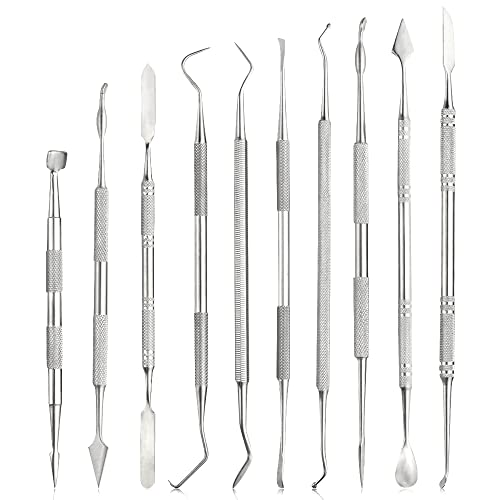 TOVOT 10PCS Stainless Steel Clay Sculpting Tools Metal Sculpting Tools Double-Side Clay Modeling Tools Wax Carving Tools (Silver-2) - color: Silver-2